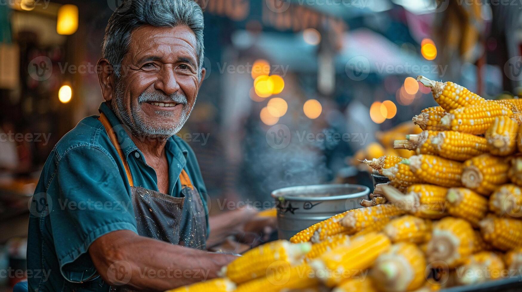 A street vendor selling elote , Mexican street corn. photo