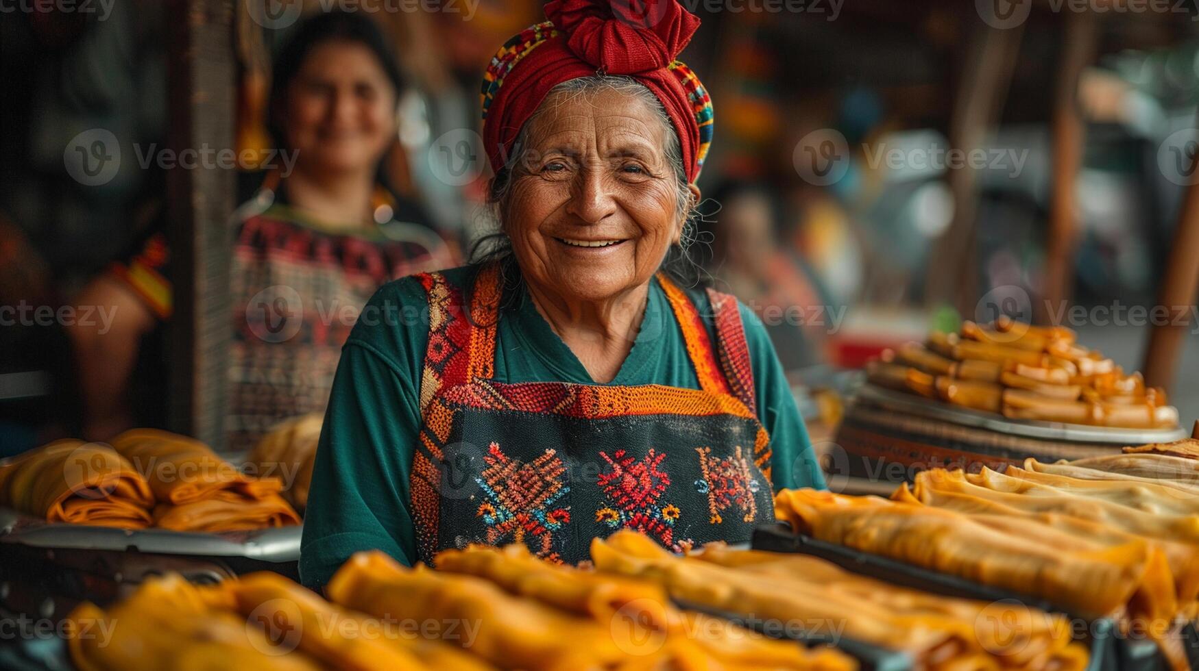 A street vendor selling tamales at a local market photo