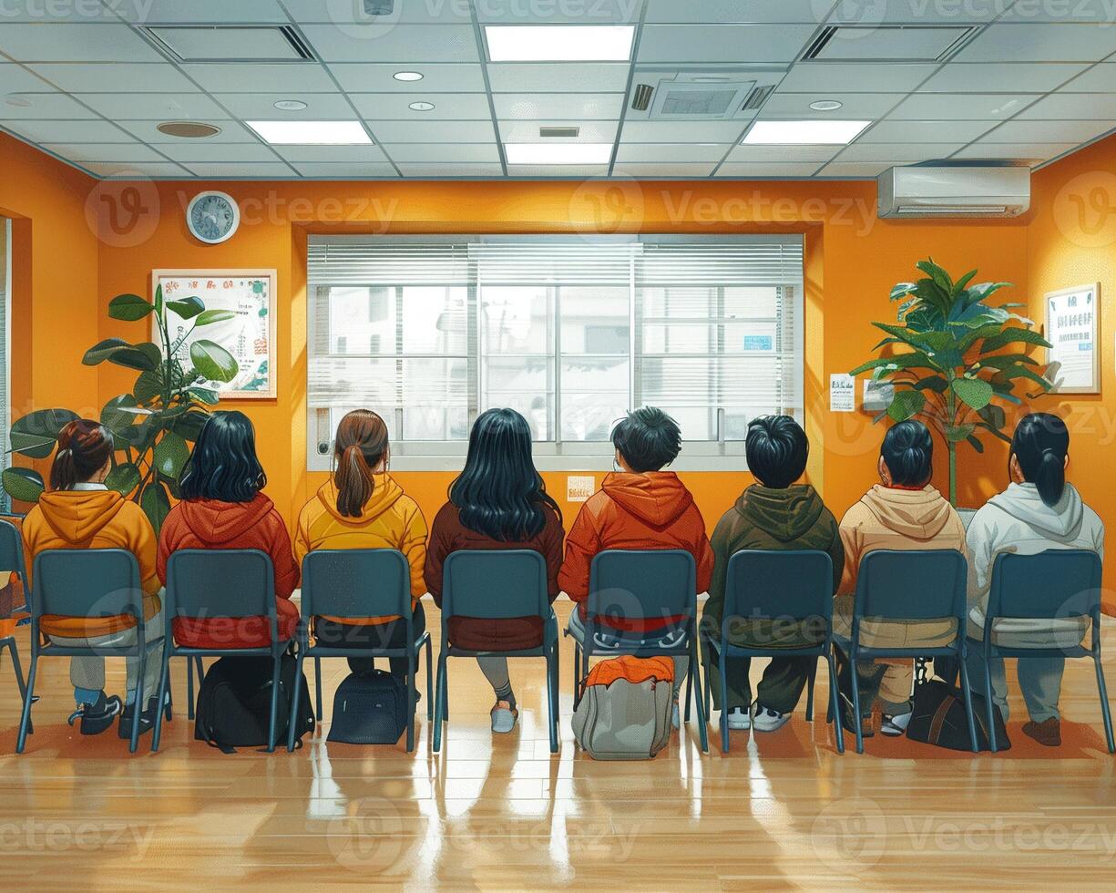 A support group meeting for caregivers in a local hall. photo