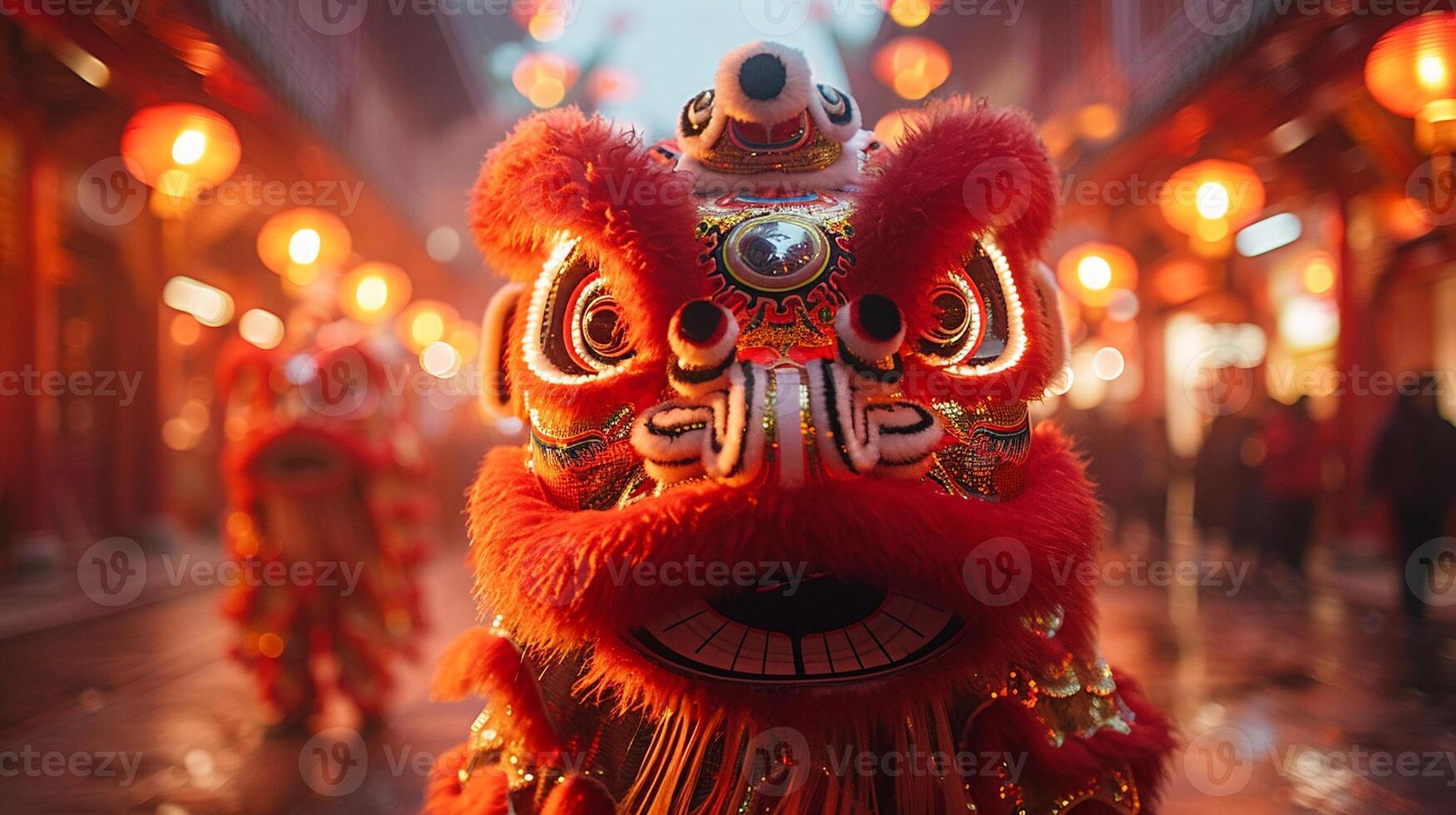 A traditional lion dance performance during Lunar New Year. photo