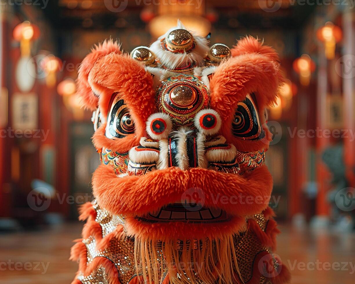 A traditional lion dance performance during Lunar New Year. photo