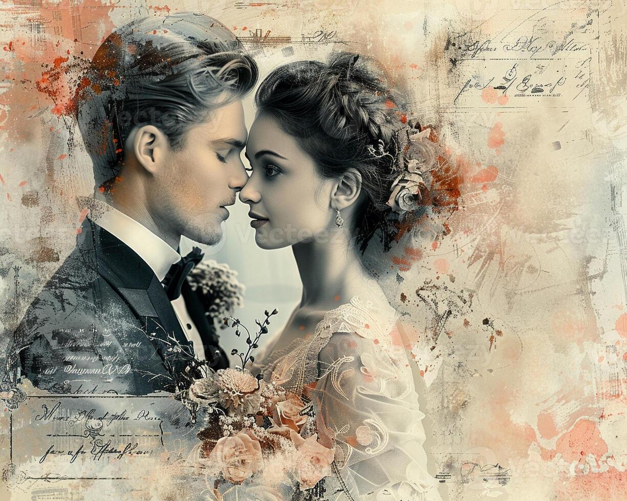 A wedding anniversary collage with romantic photos and elegant templates.
