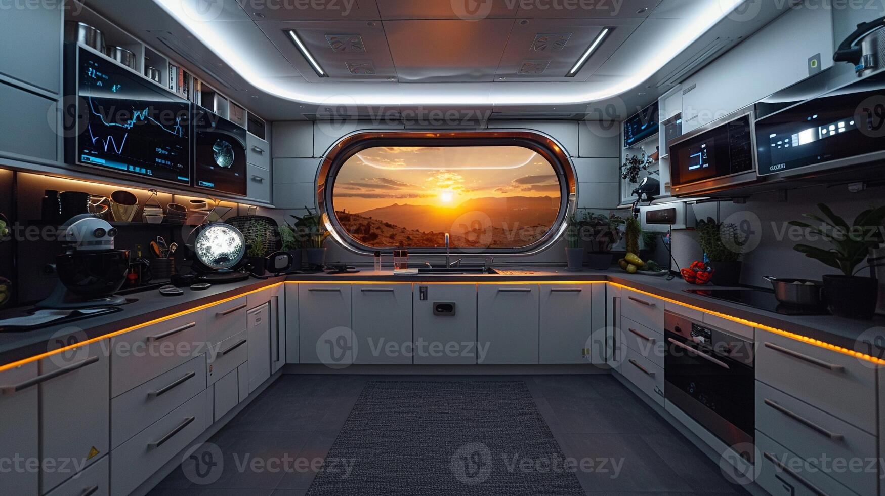 A virtual reality tour of a high-tech kitchen. photo