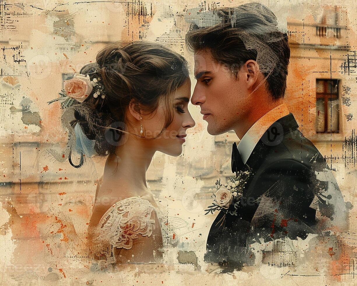A wedding collage with romantic photos and elegant
