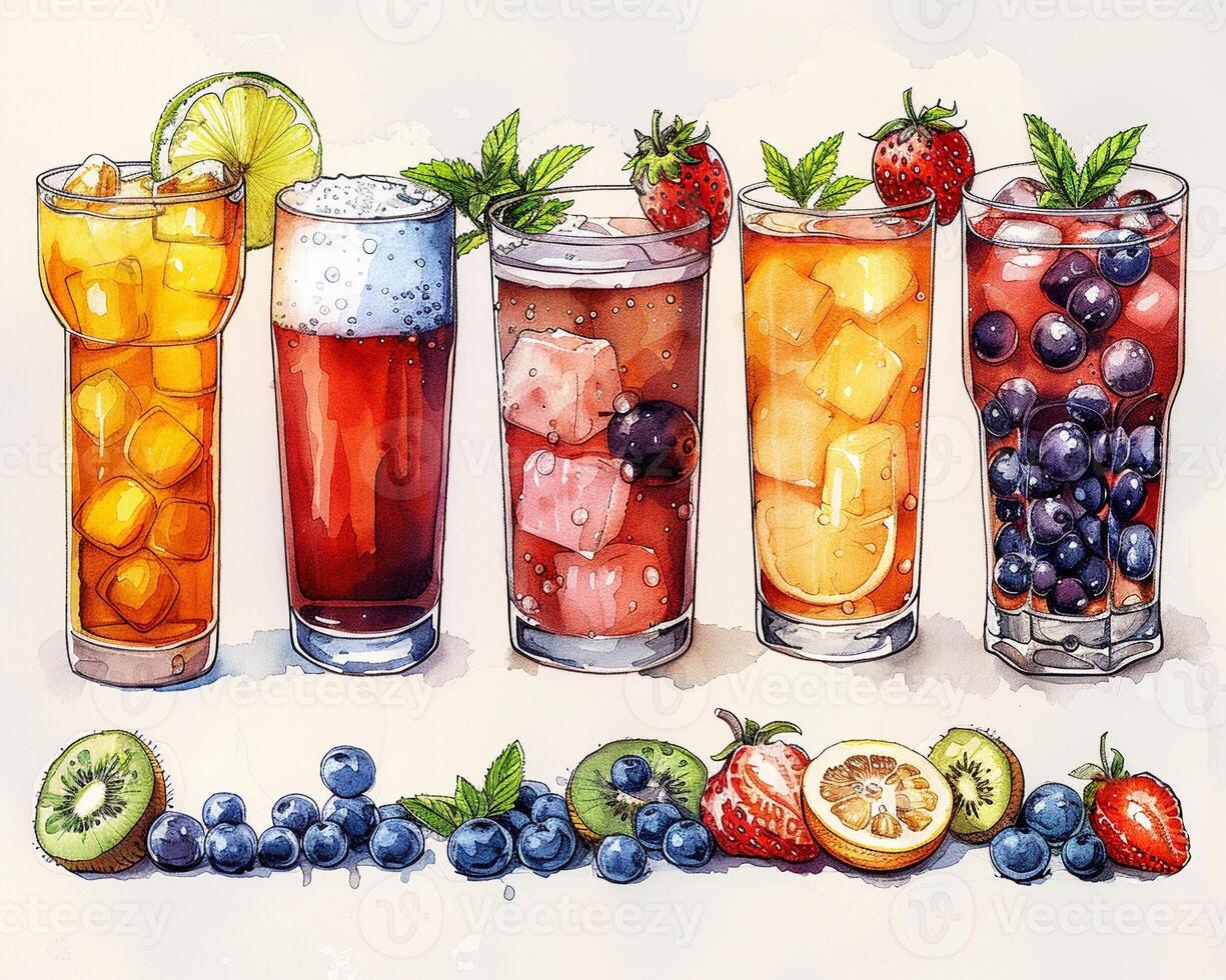 An outline drawing of various types of beverages. photo