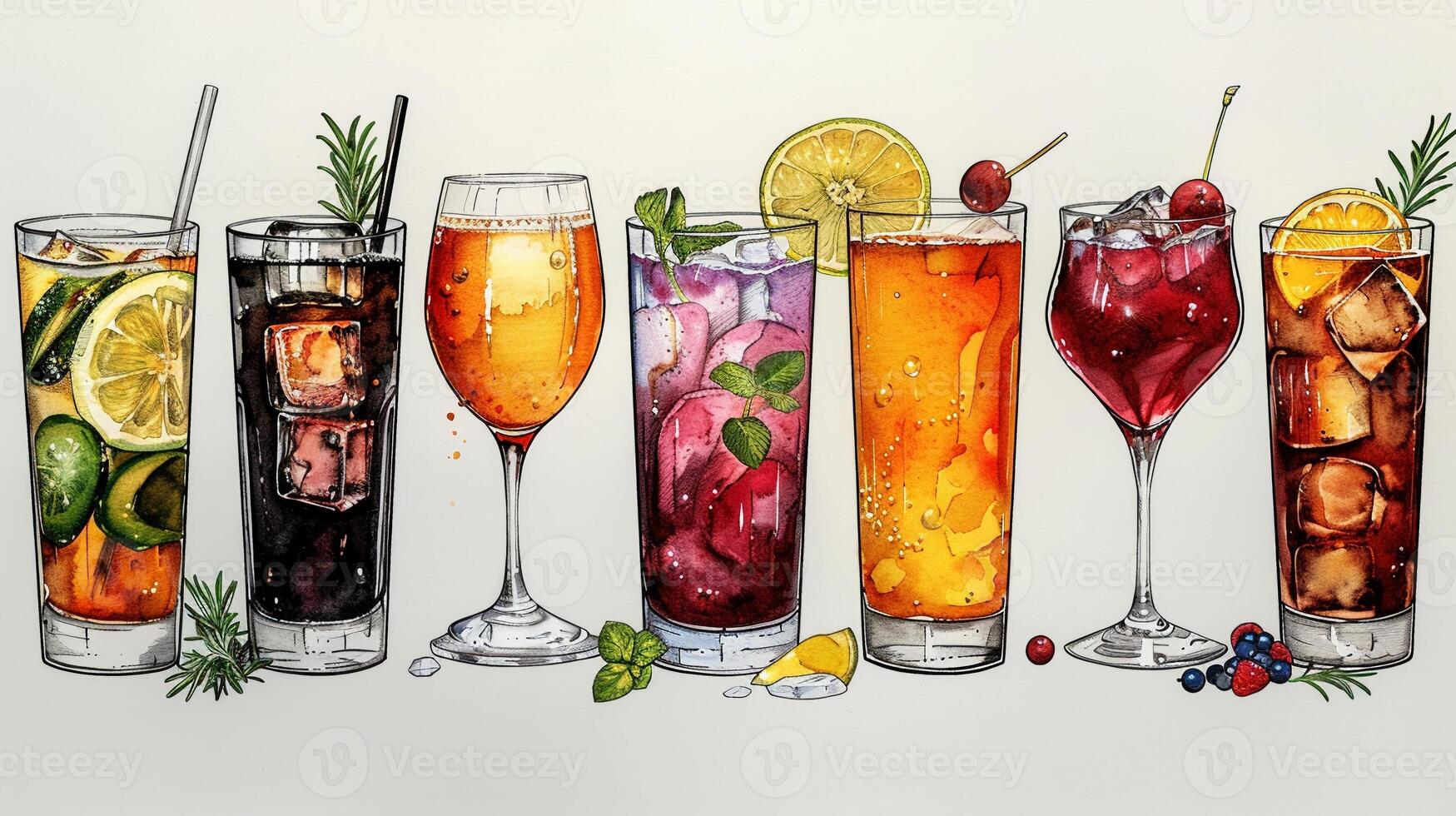 An outline drawing of various types of beverages. photo