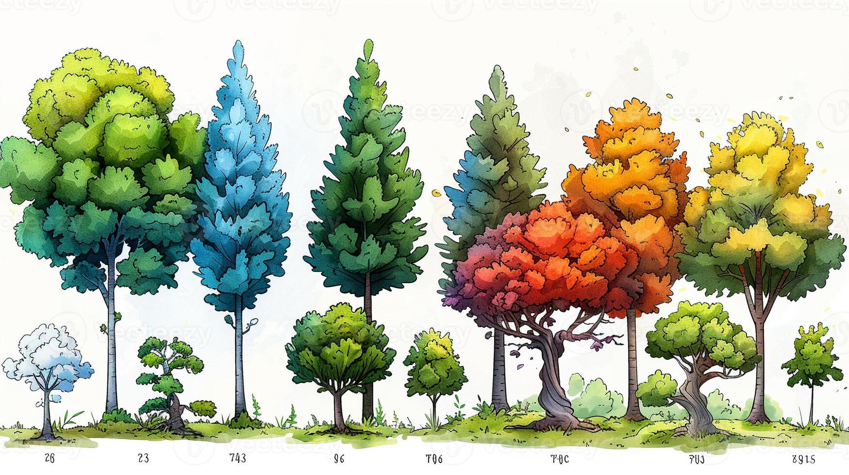 An outline illustration of different types of trees. photo