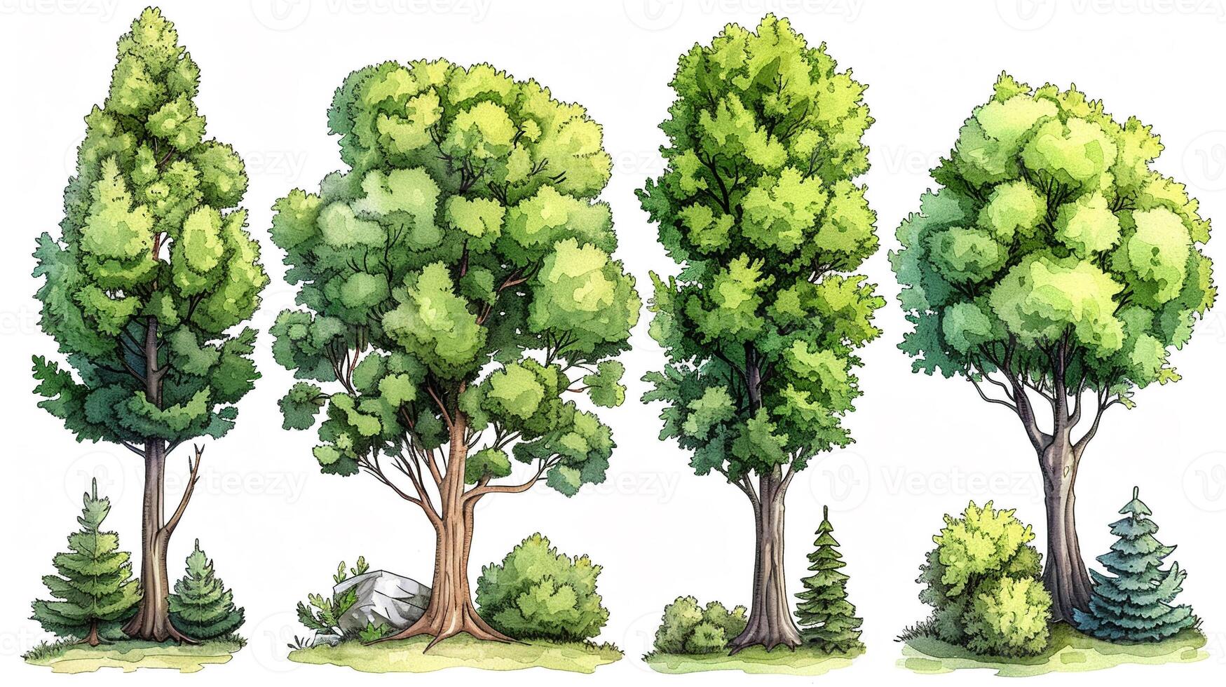 An outline illustration of different types of trees. photo