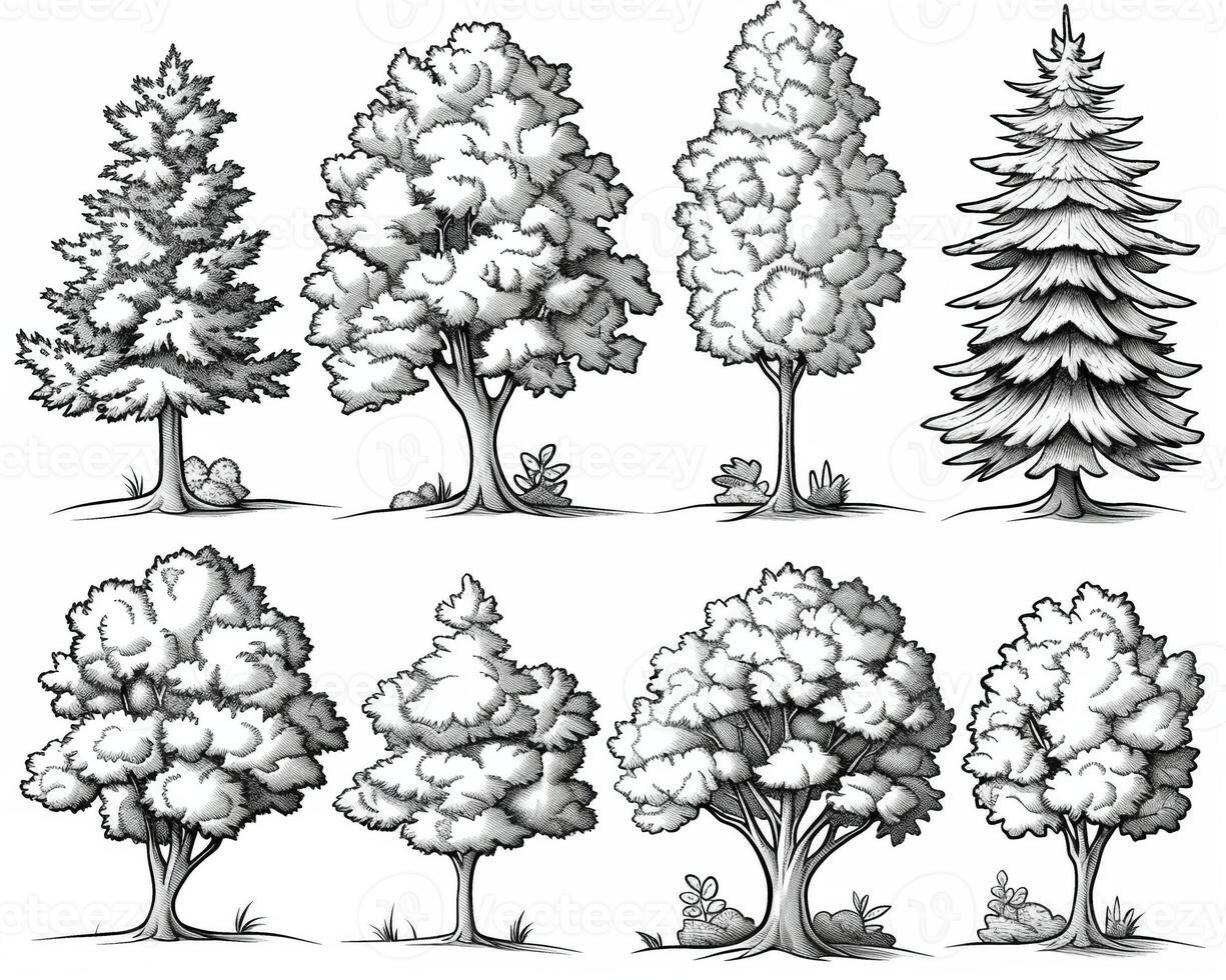 An outline illustration of different types of trees. photo