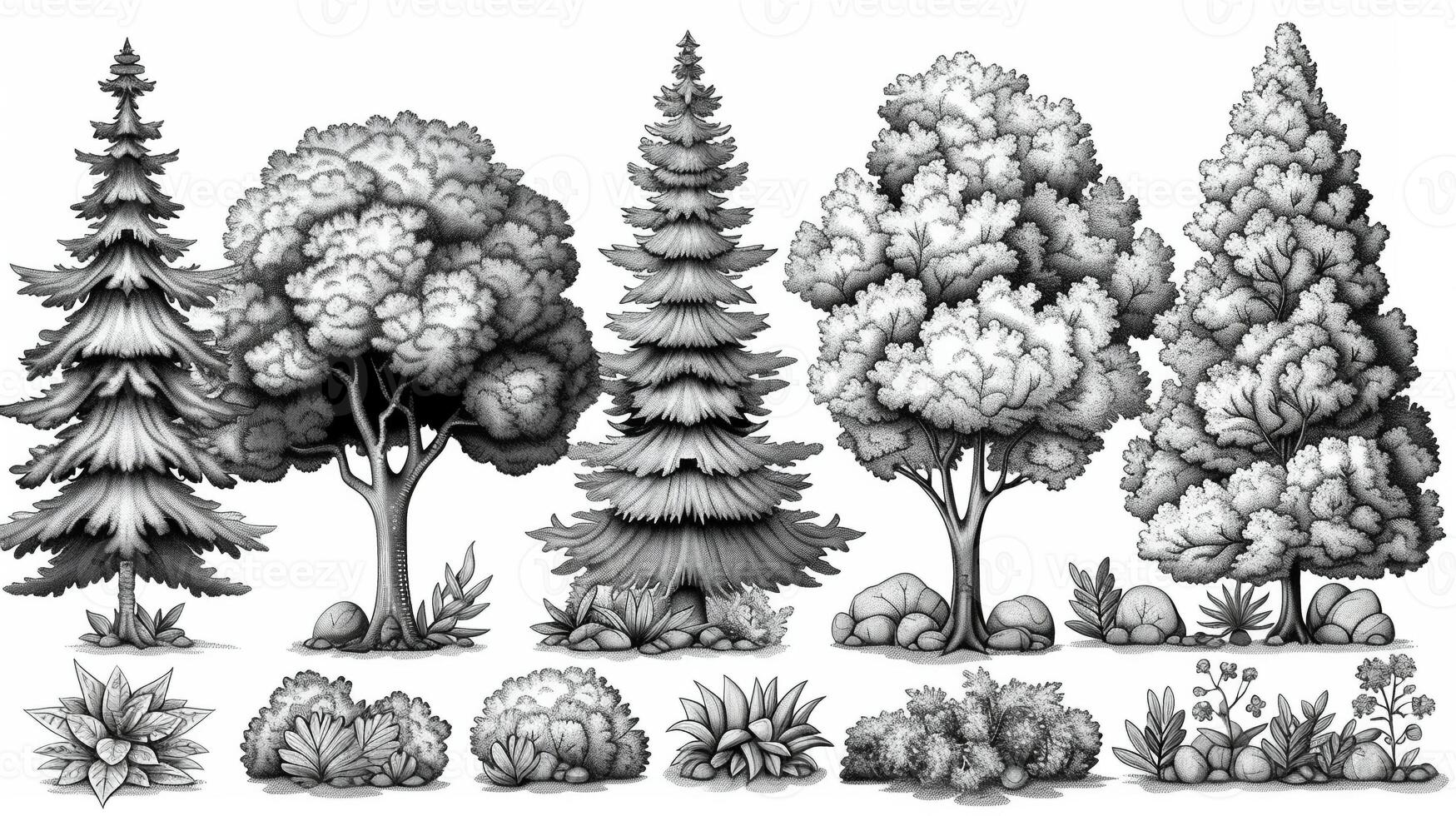 An outline illustration of different types of trees. photo