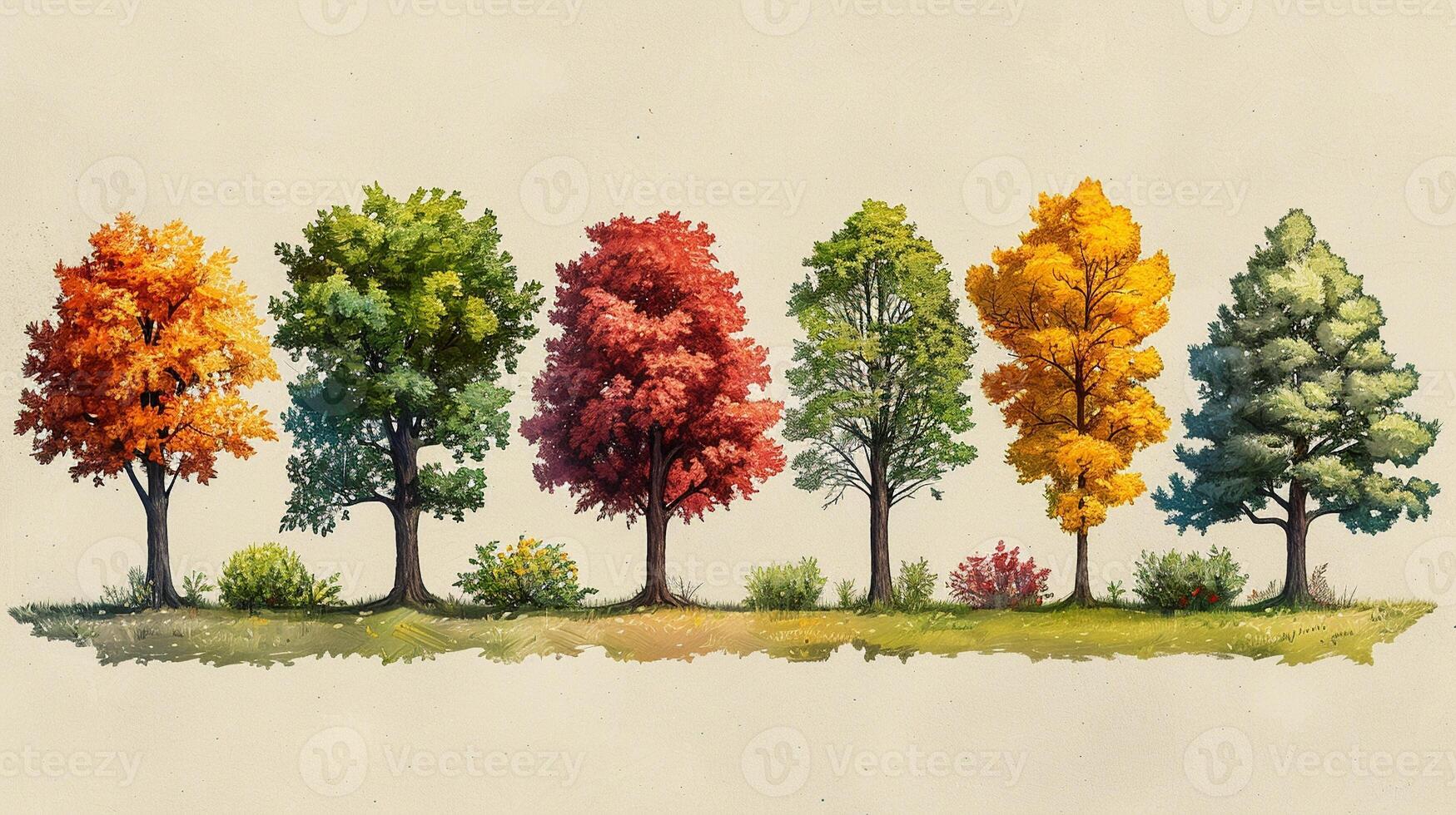 An outline illustration of different types of trees. photo