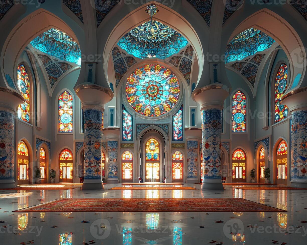 Beautifully decorated mosque interior during a festival photo
