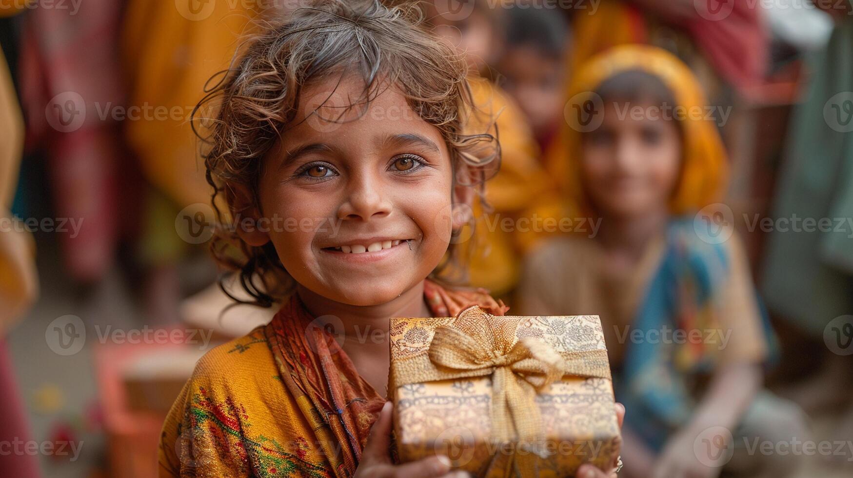 Children receiving gifts from elders medium shot photo