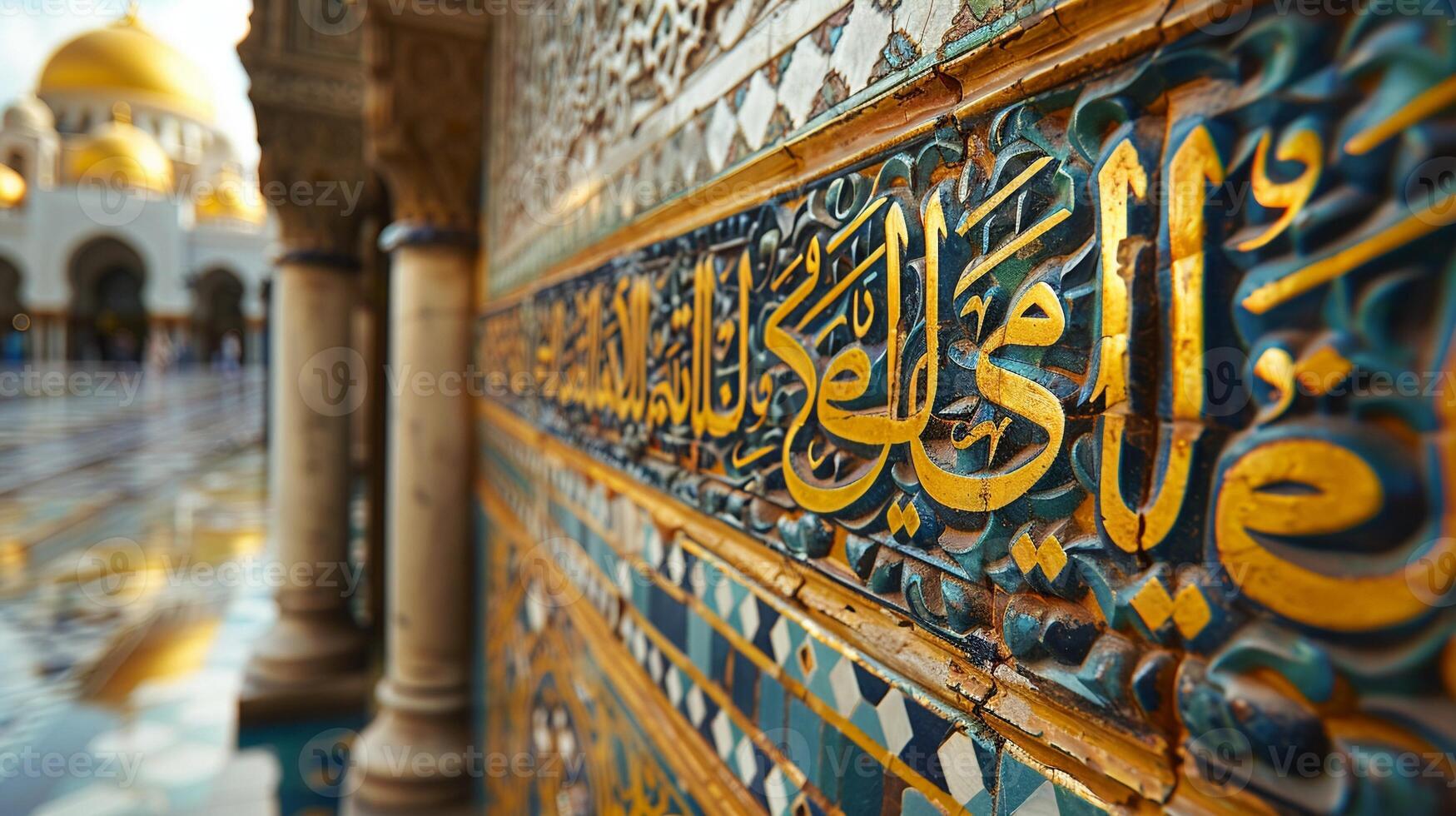 Detailed calligraphy on a mosques walls close-up photo