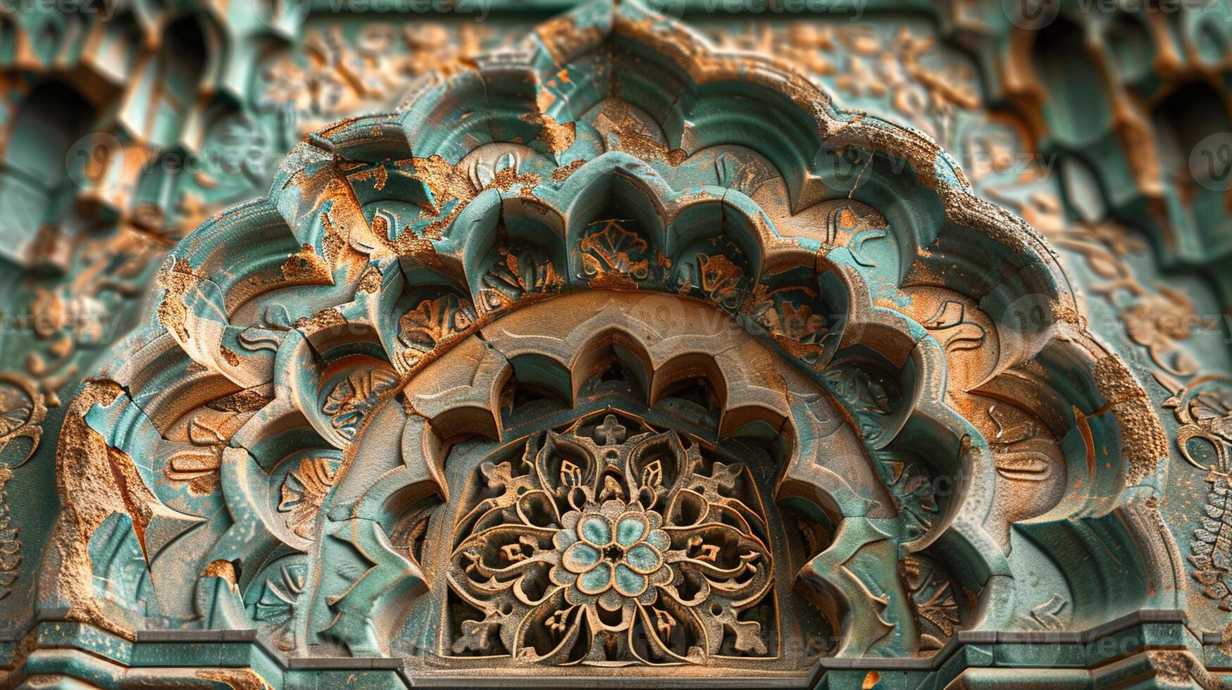 Detailed calligraphy on a mosques walls close-up photo
