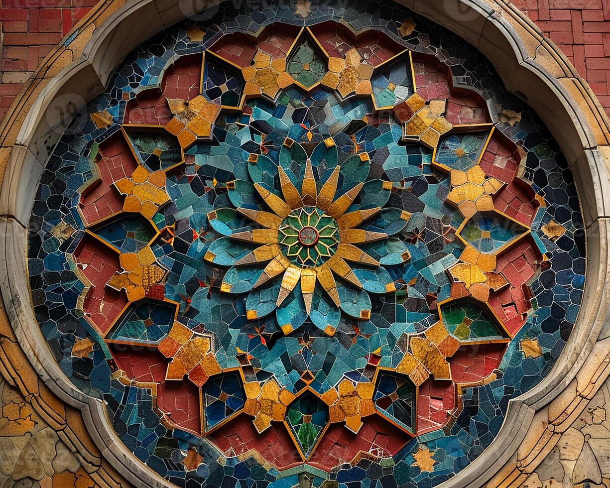 Detailed view of mosques ceiling with geometric patterns photo