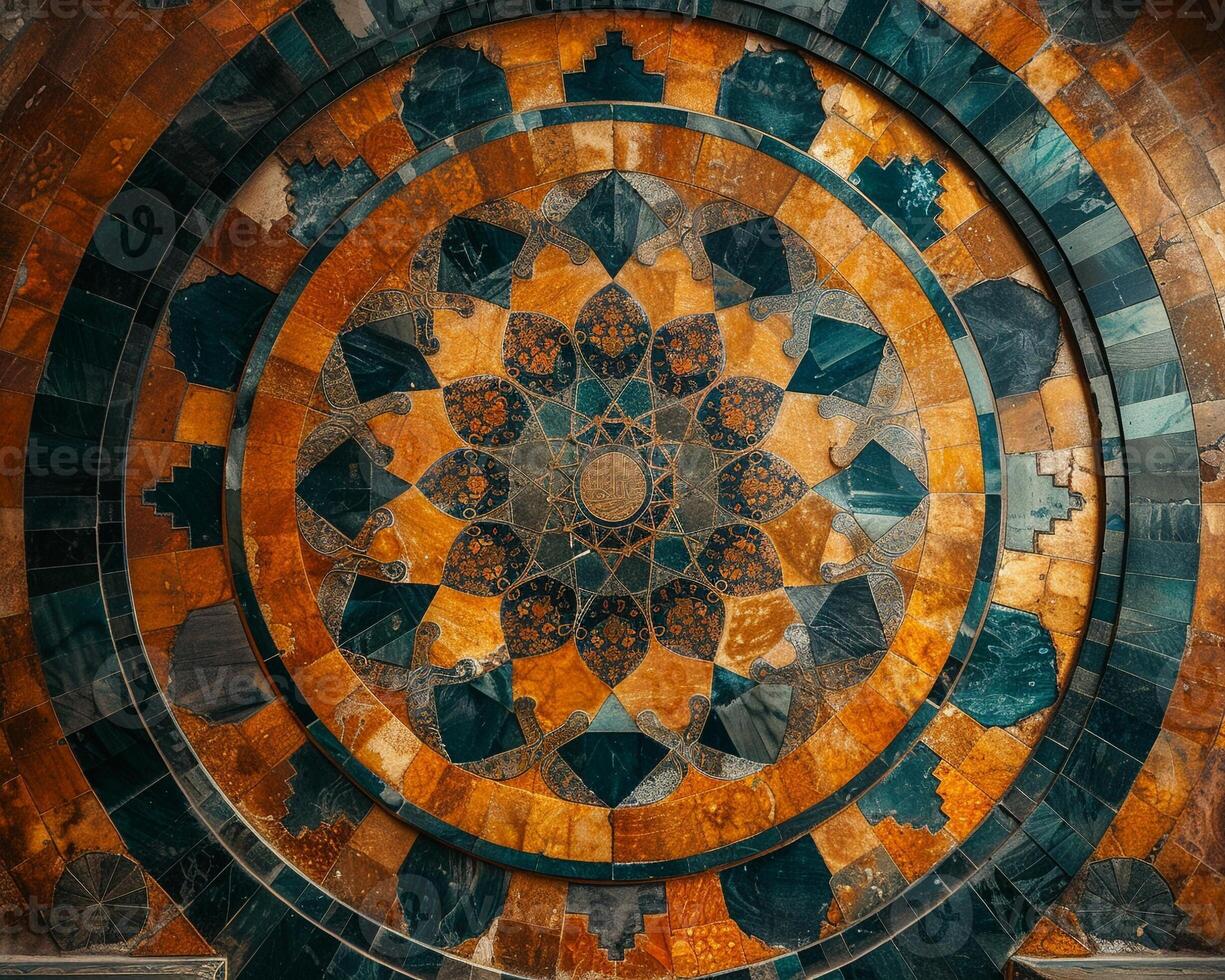 Detailed view of mosques ceiling with geometric patterns photo