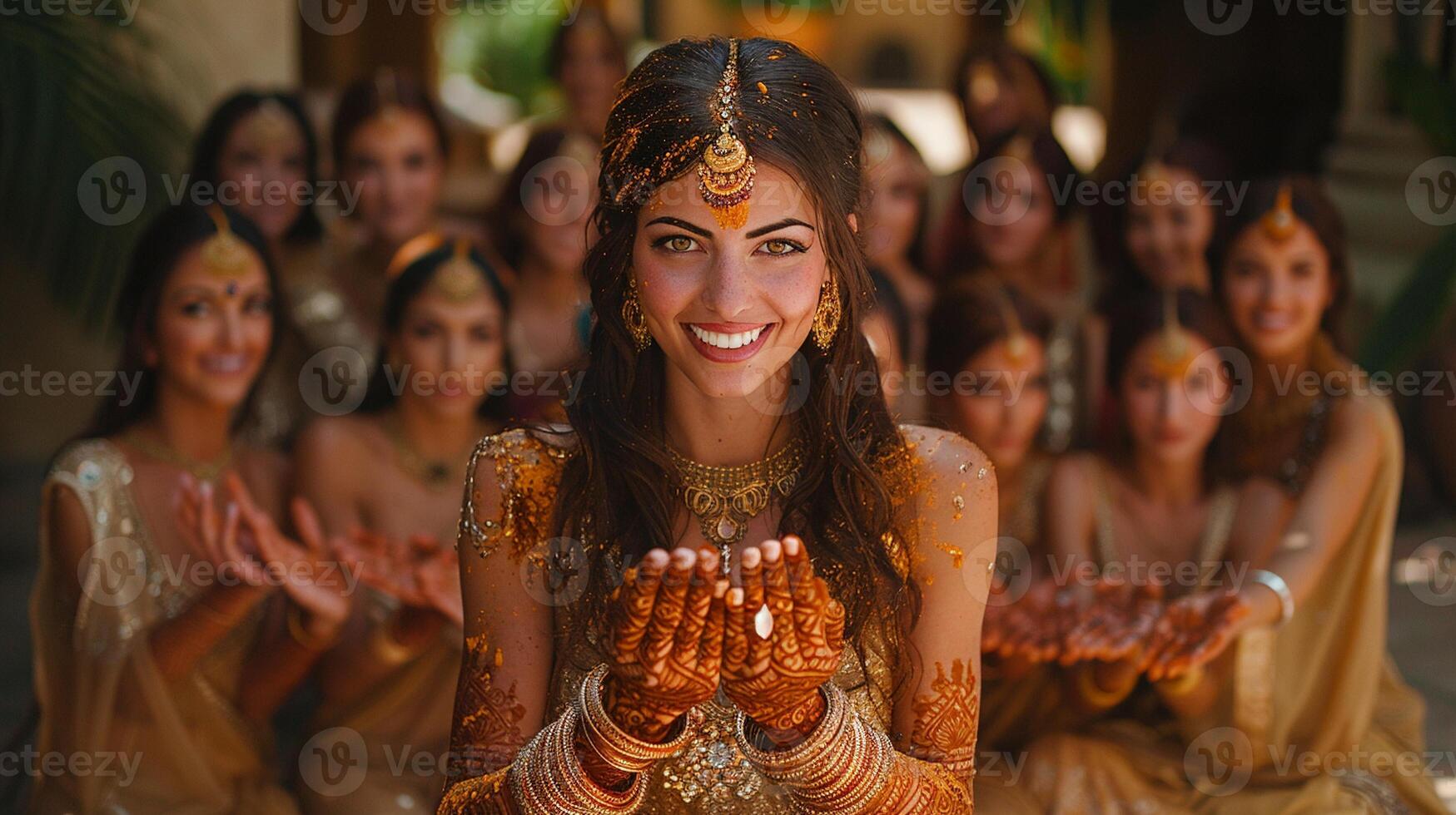 Group of women applying henna to each other photo