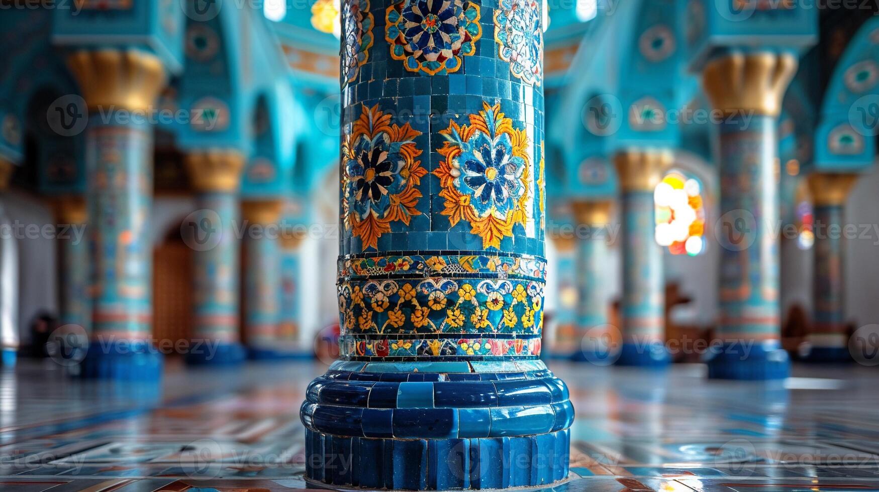 Intricate mosaic designs inside a mosque close-up photo
