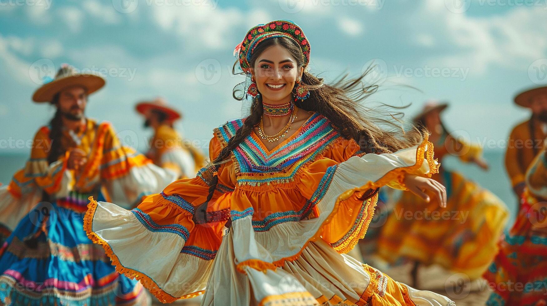 Man and woman performing traditional dance medium shot photo