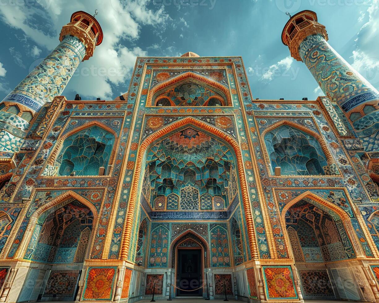 Mosques exterior with intricate designs wide-angle photo