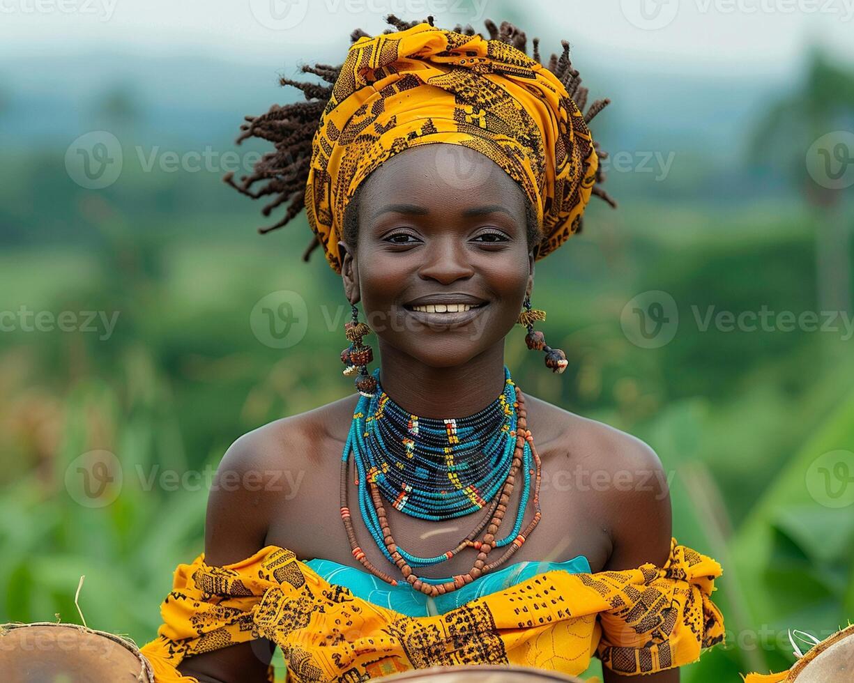 Woman in traditional attire performing a cultural dance photo