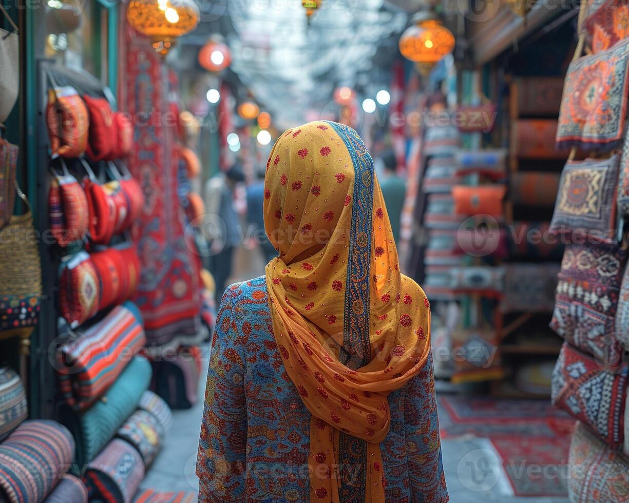 Woman visiting a traditional bazaar medium shot photo