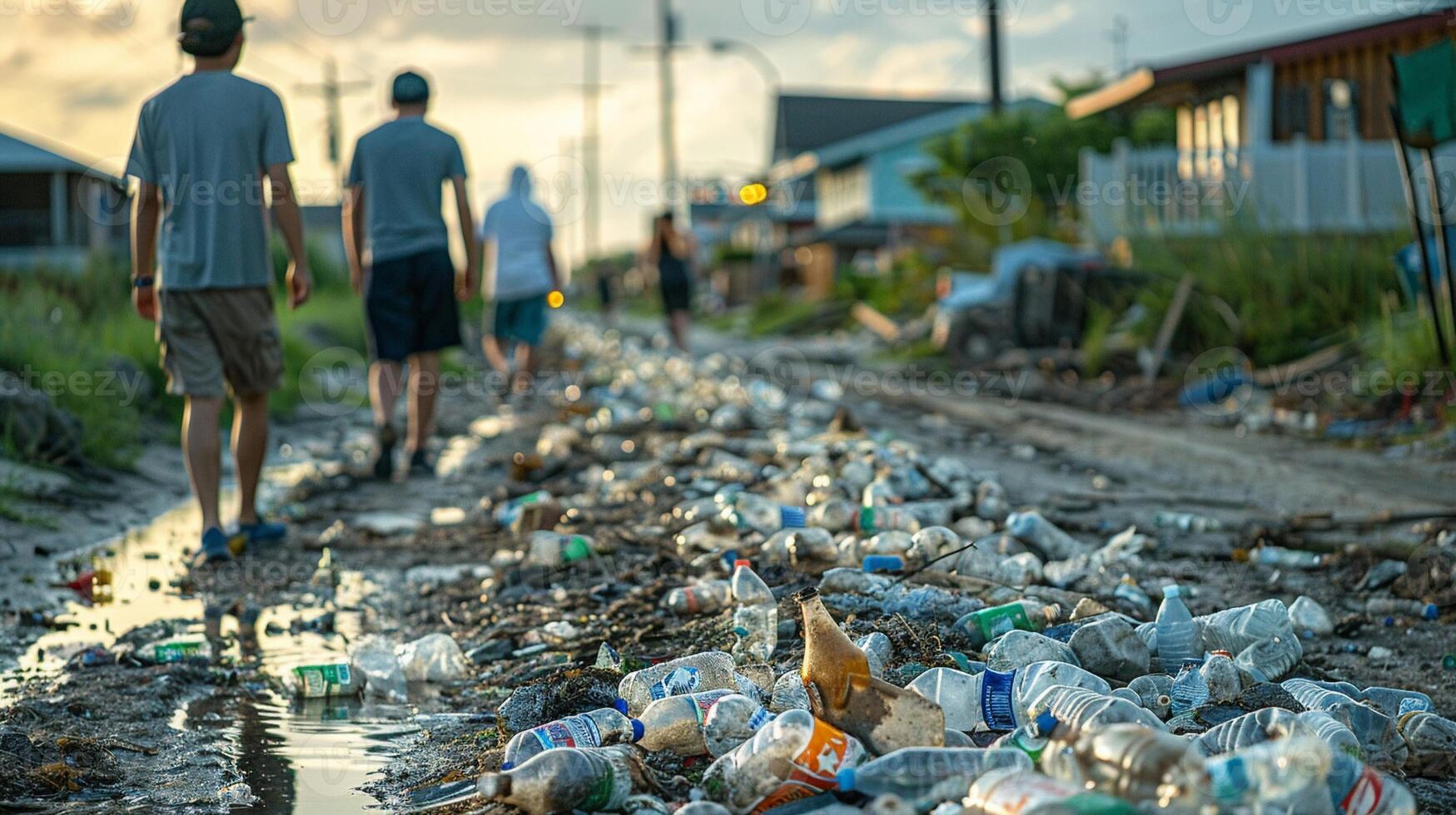 with residents picking up trash. photo
