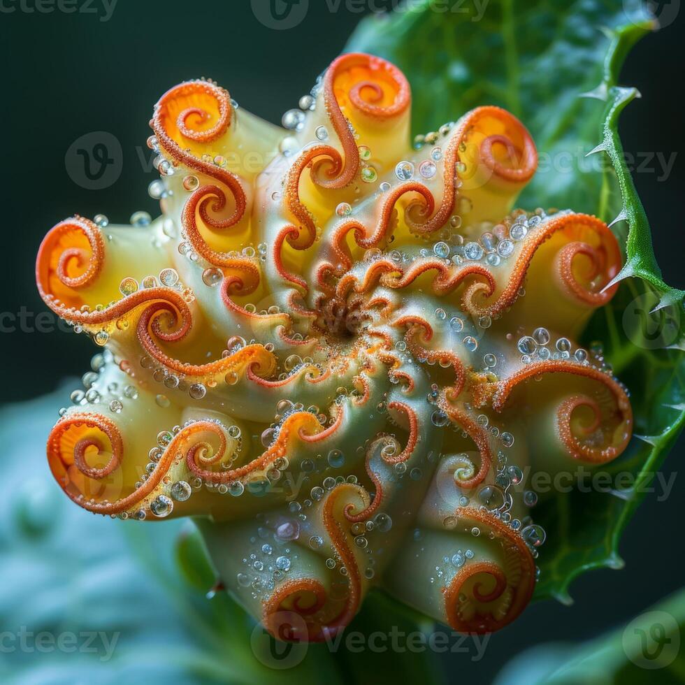 A detailed view of a flower displaying intricate swirls photo