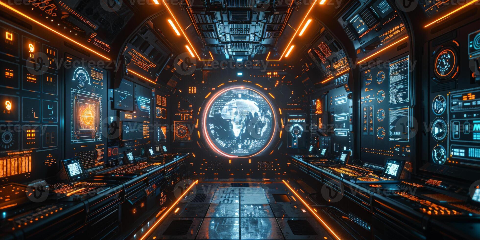 A futuristic space station with a globe in the middle photo