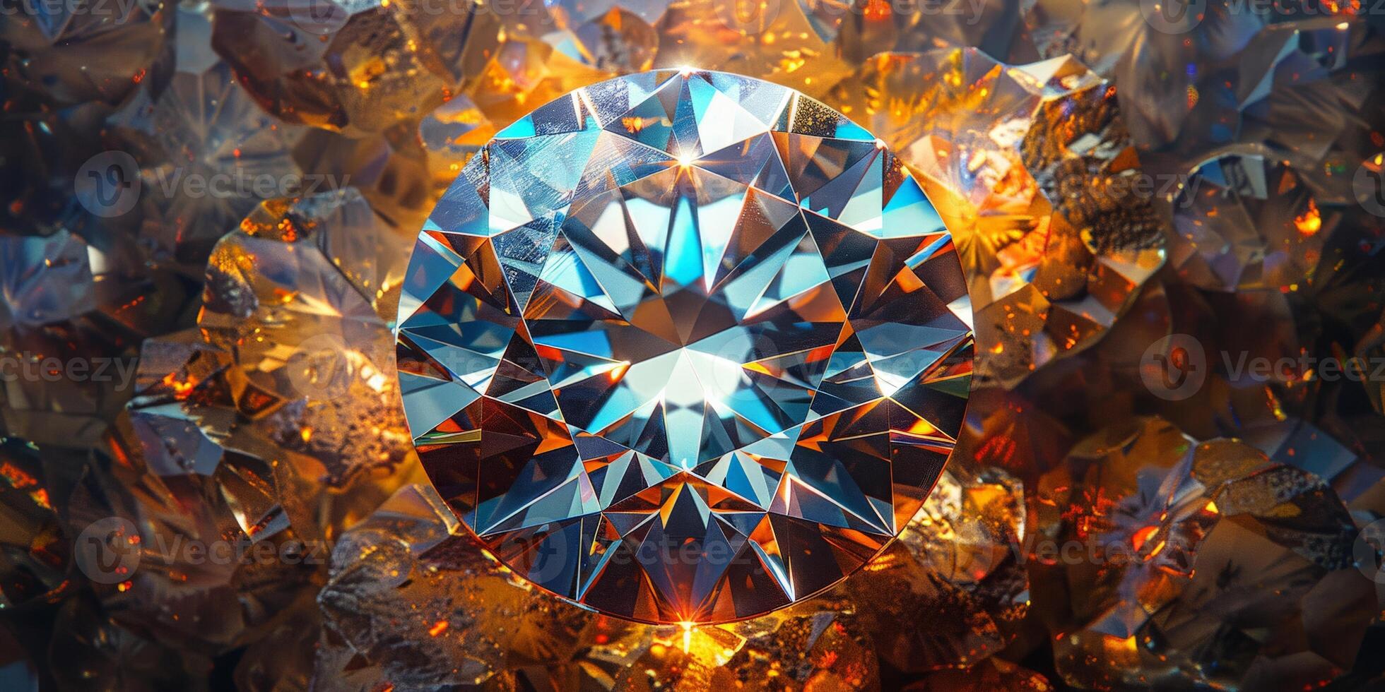 An intricate display of a central diamond encircled by several others photo