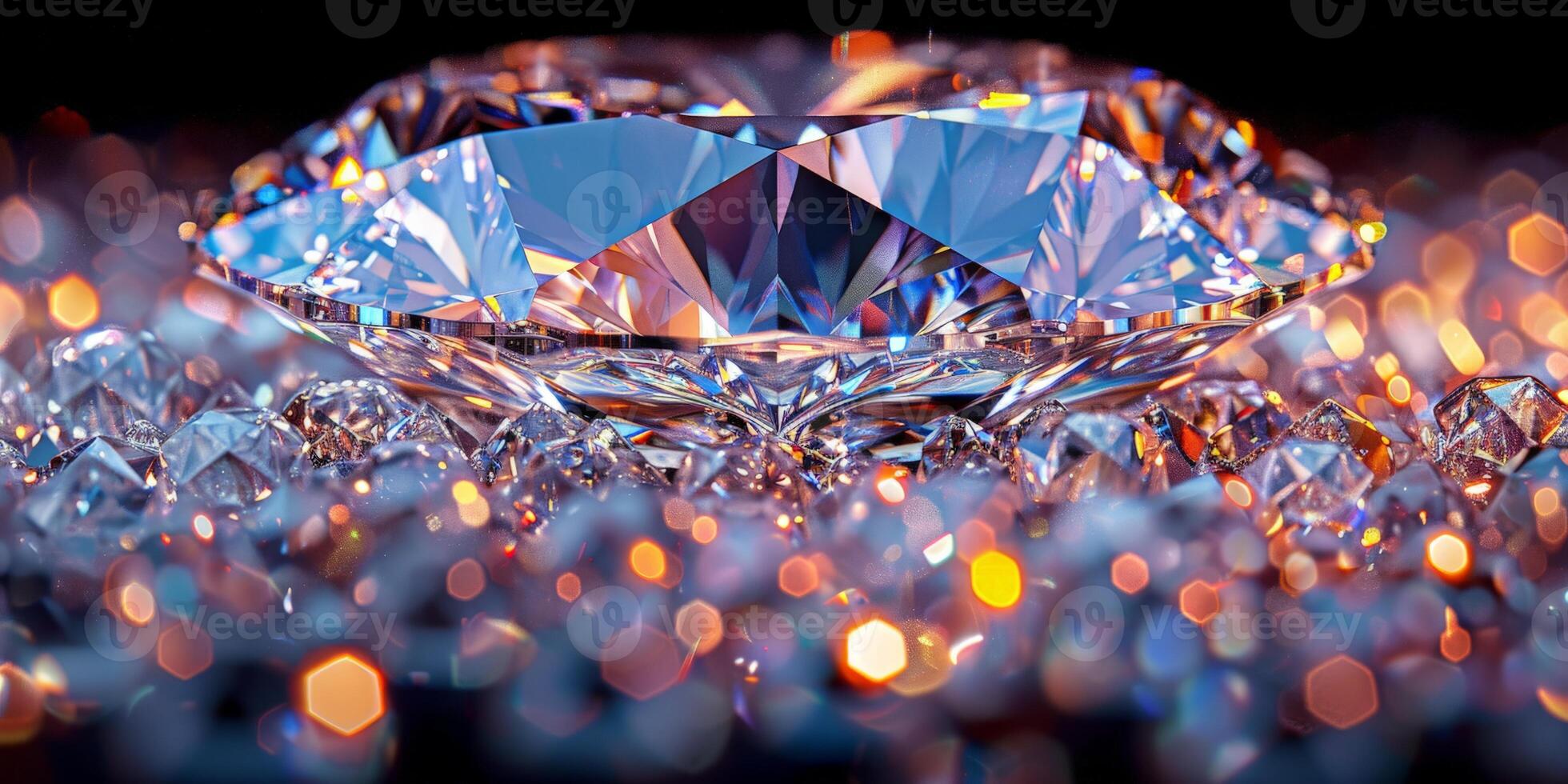 A large diamond surrounded by smaller diamonds on black background photo