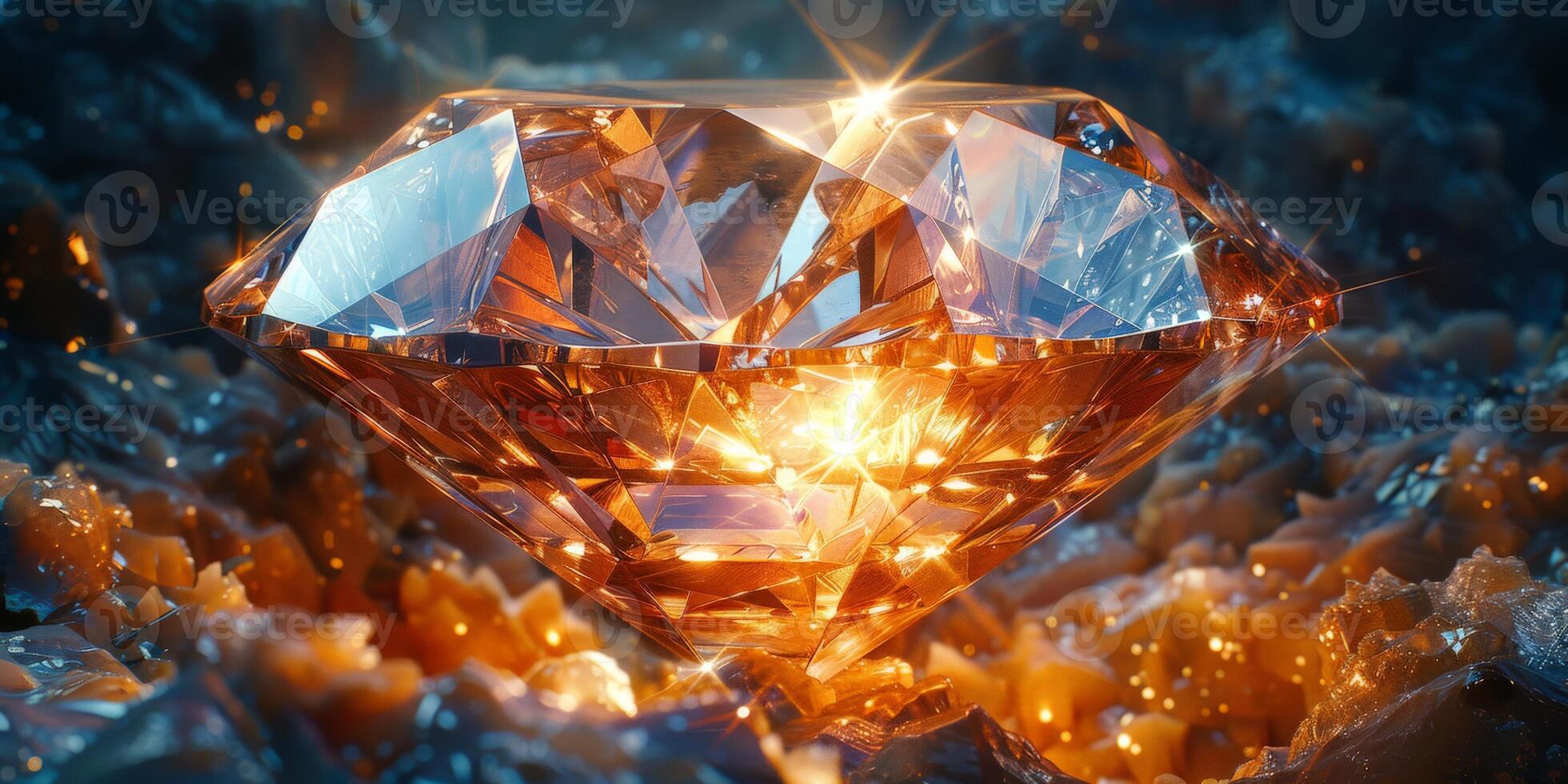 A massive diamond is placed on top of a pile of golden bars photo