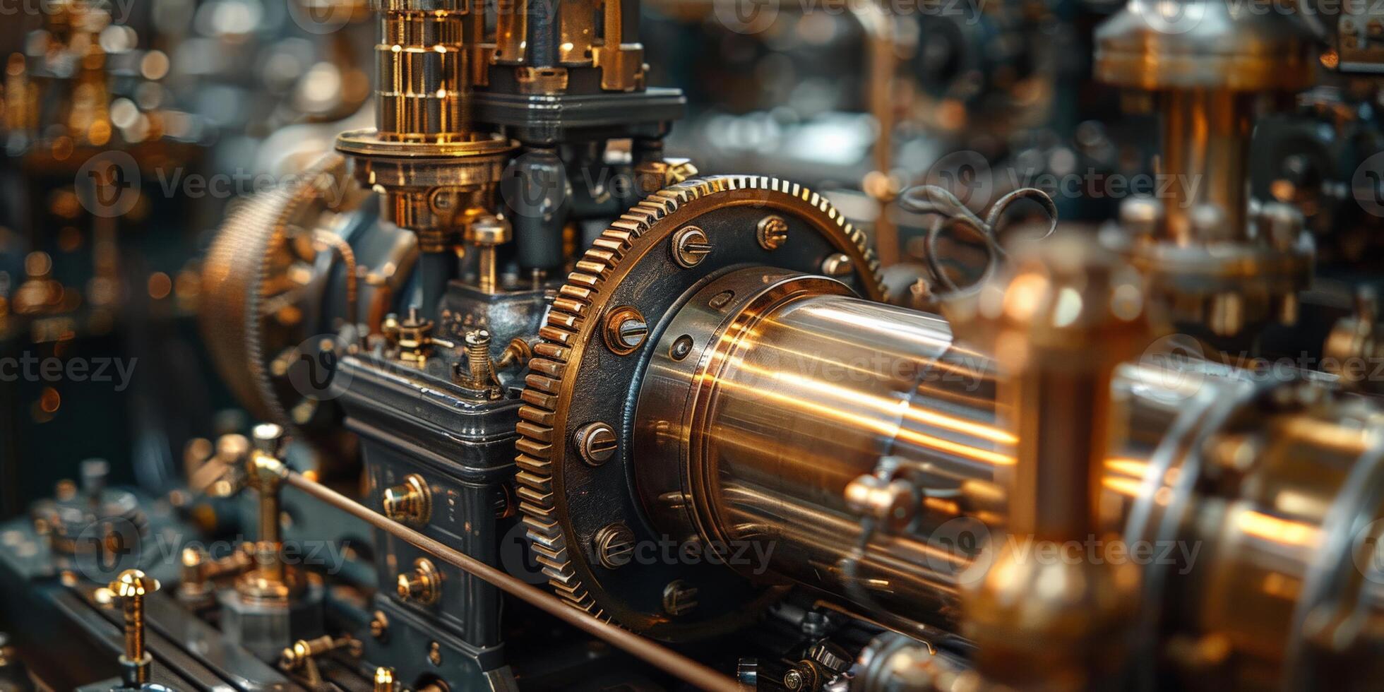 A close up image of a machine showing many gears in intricate detail photo