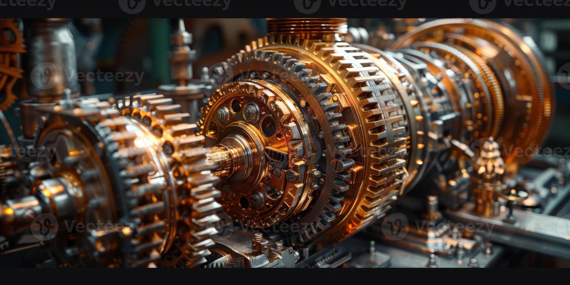 A close up of a machine with an intricate system of gears photo