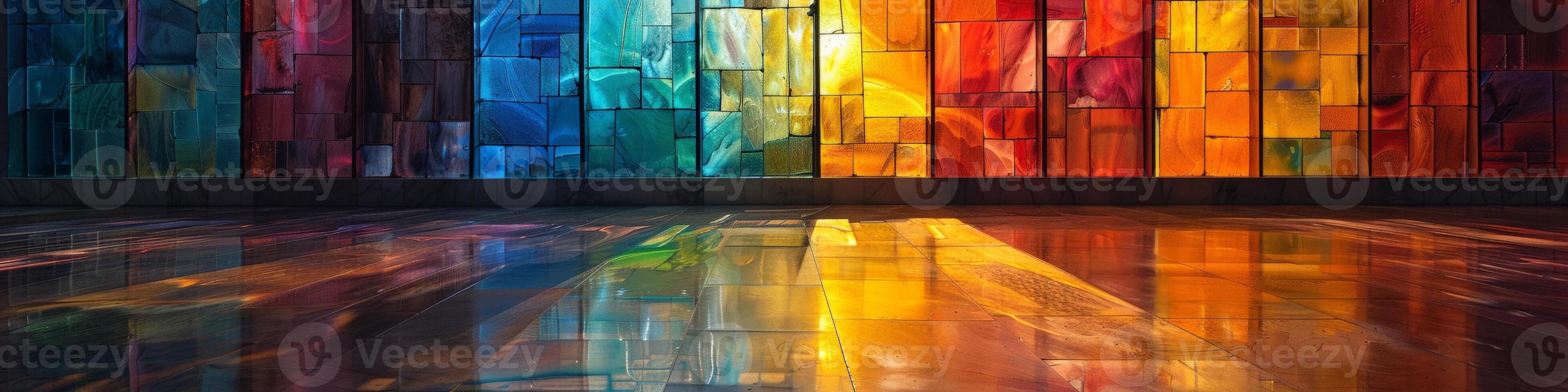 A beautiful array of colors shines through a stained glass window photo