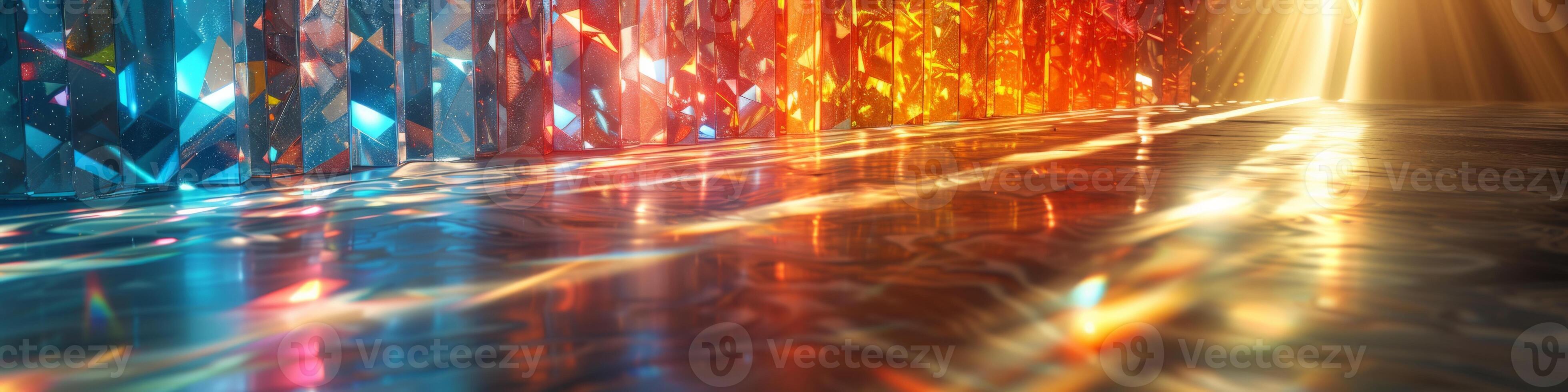 Stained glass window with sunlight shining through photo