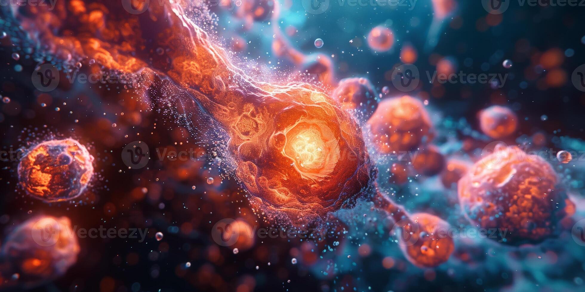 Image of a cell attacked by a virus in a scientific environment photo