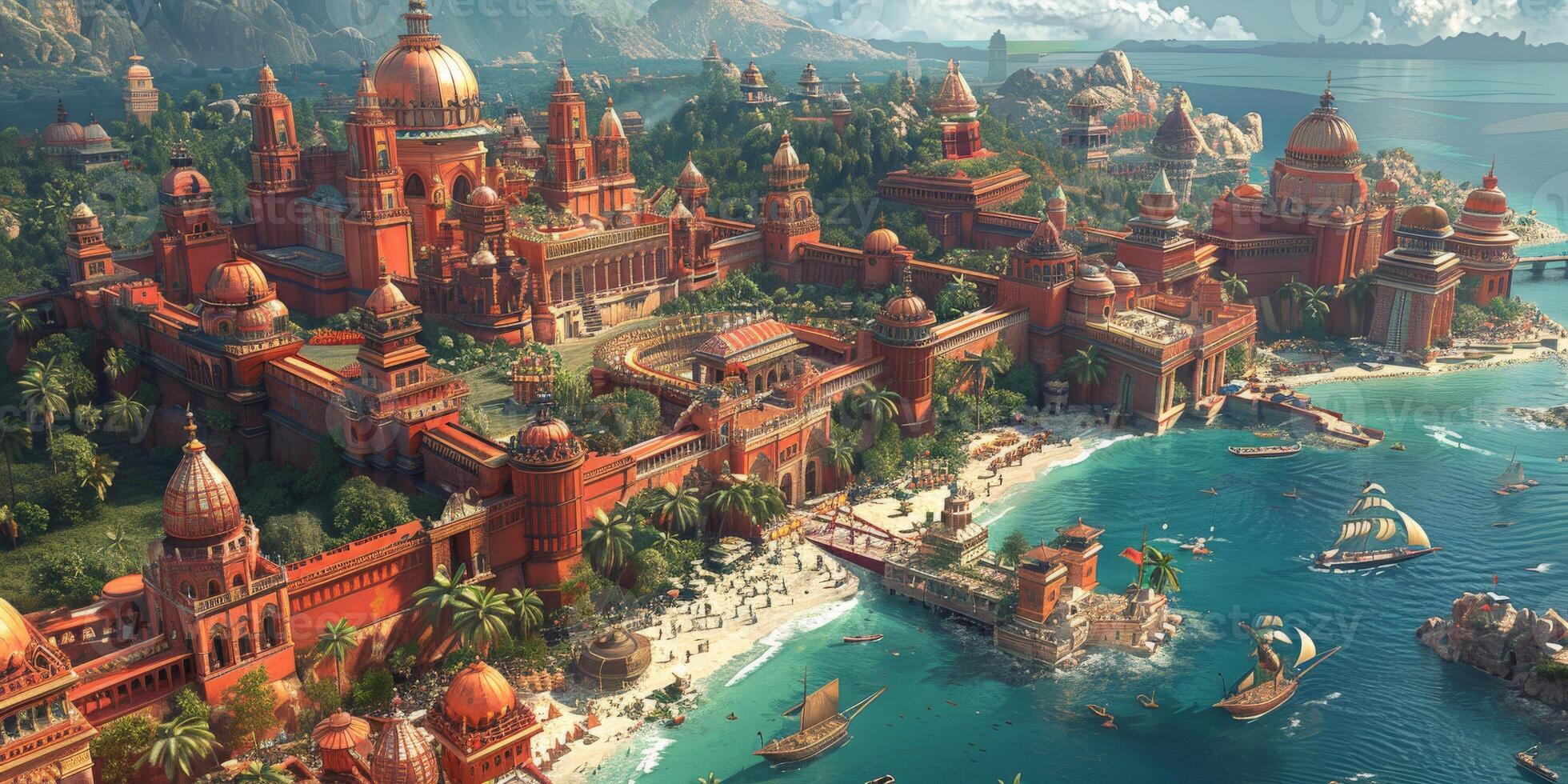 A castle on a small island in the middle of the ocean photo