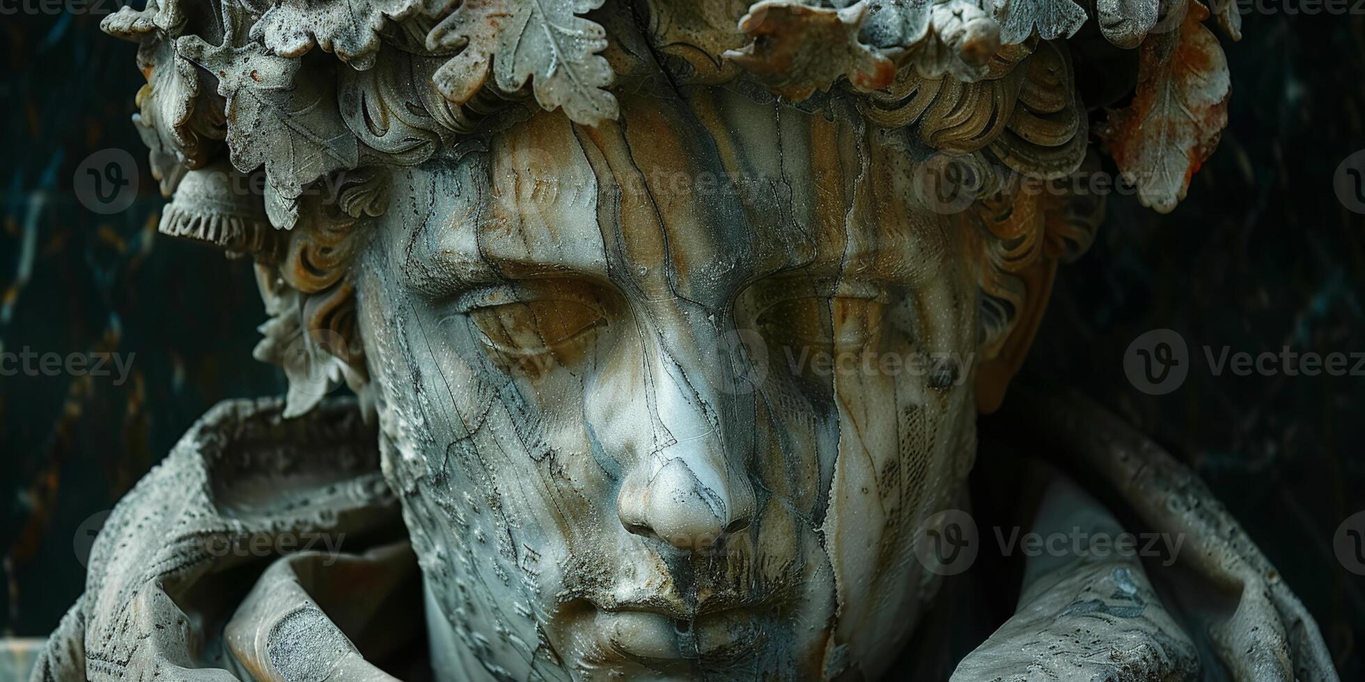 A statue depicting a man adorned with a wreath on his head photo