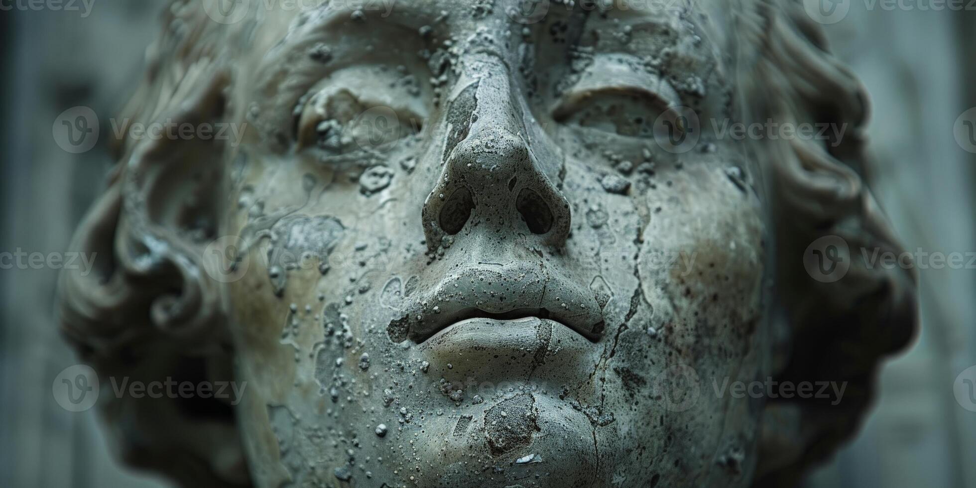A close up view of the face of a man statue with his eyes closed photo