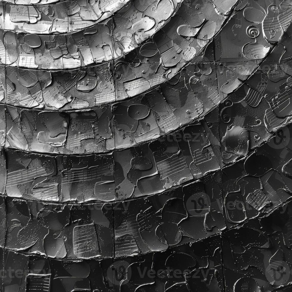 Black white photo with circular pattern, like a tire tread on wood