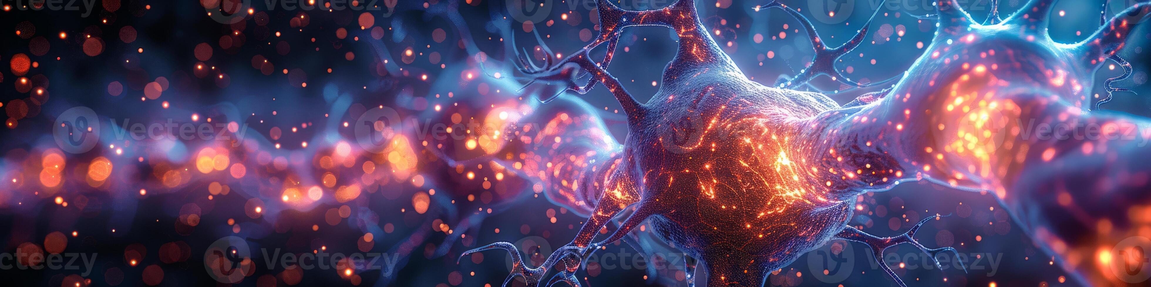 The image shows a visualization of a nerve cell in the human brain photo