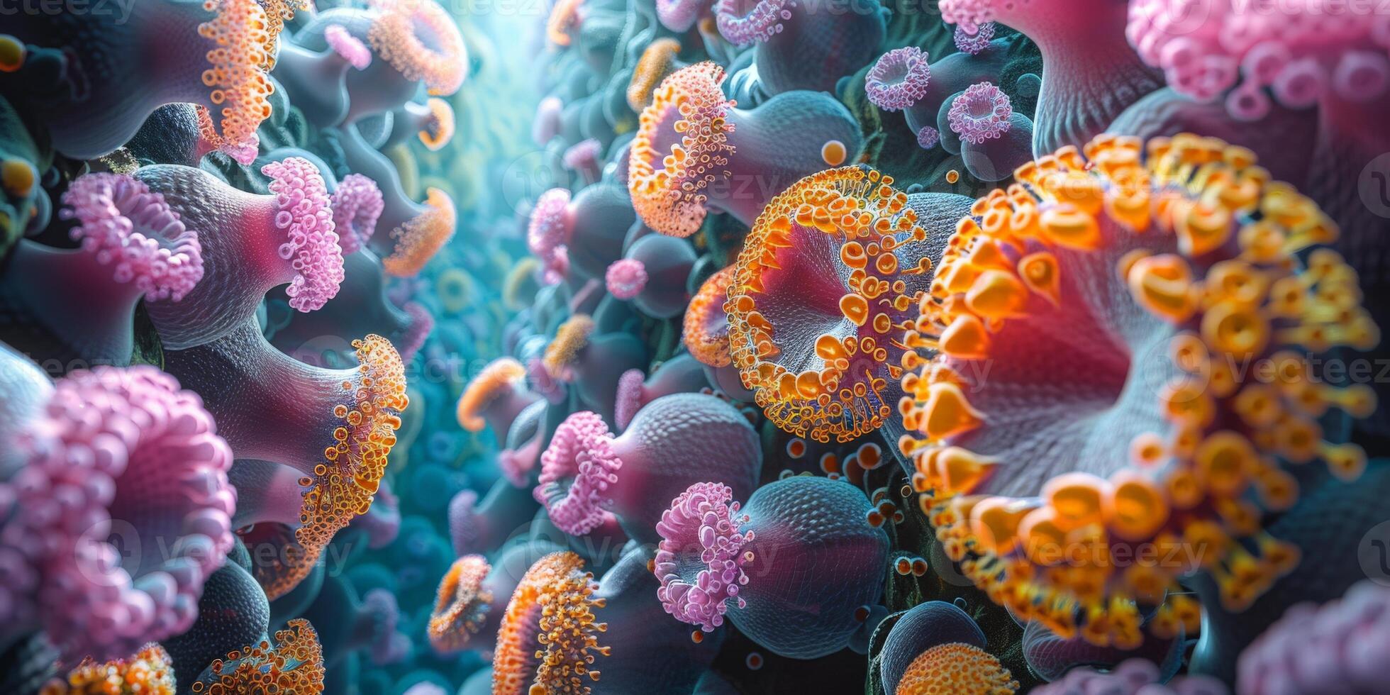 A computer generated image showcases a coral reef underwater photo