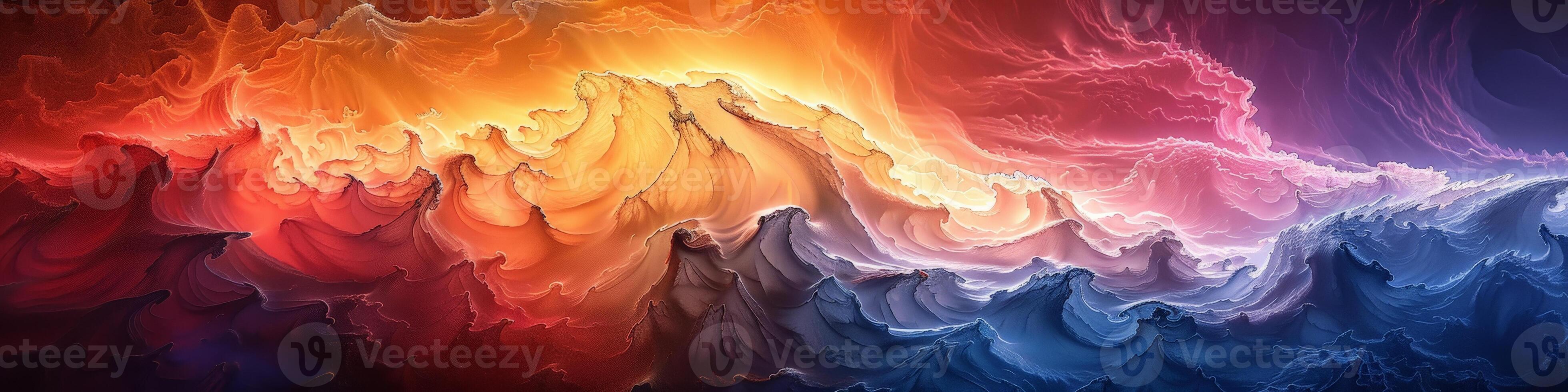 A computer generated colorful landscape with mountains in the background photo