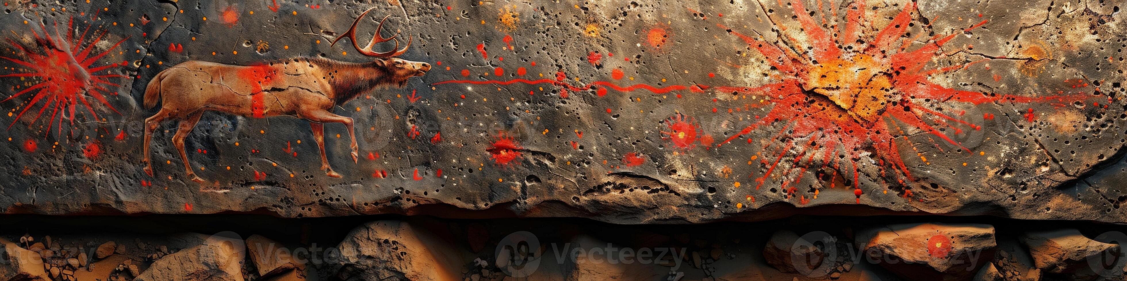 A painting of a deer on a rock wall, blending art and nature harmoniously photo
