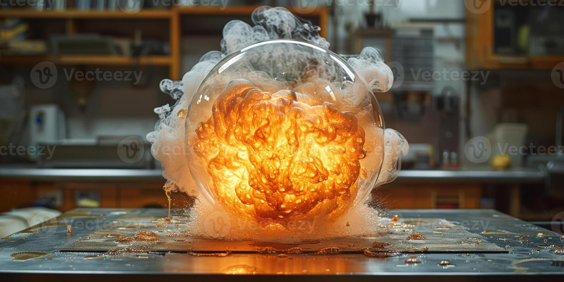A glass container filled with smoke emerging from it photo