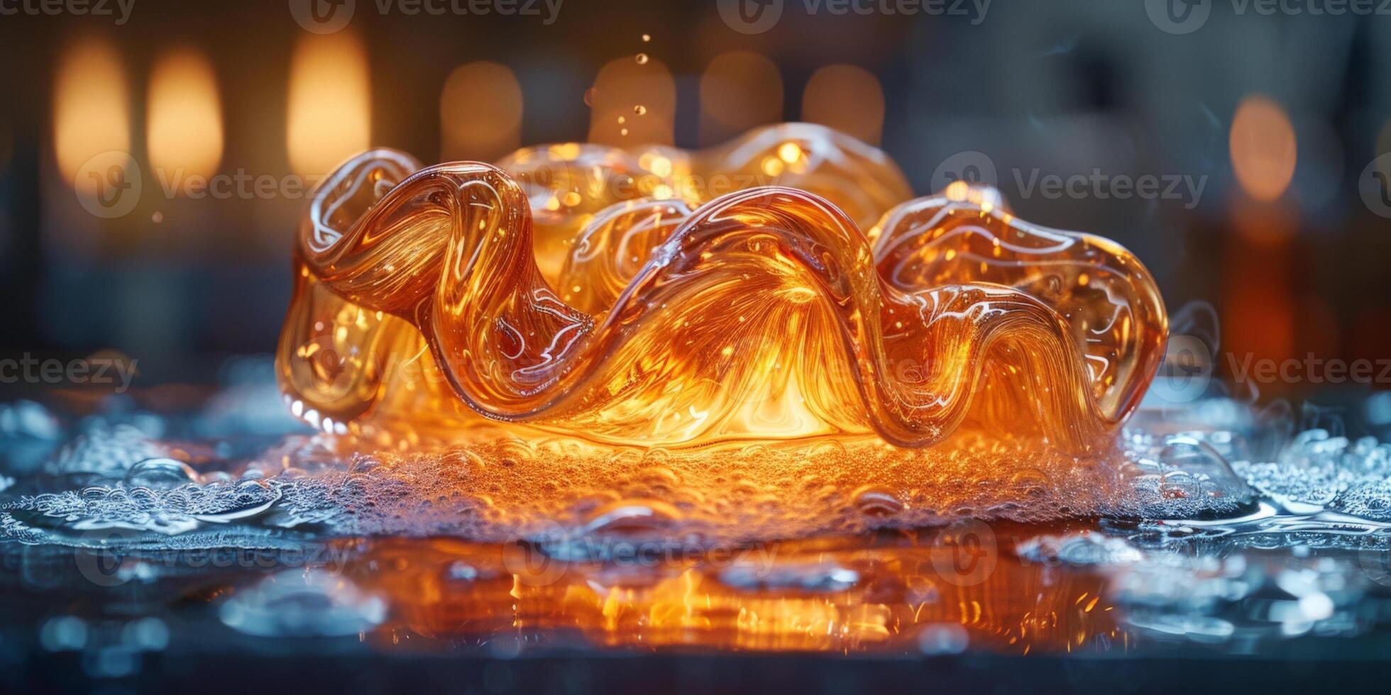 A macro shot showing melted glass on a table surface photo