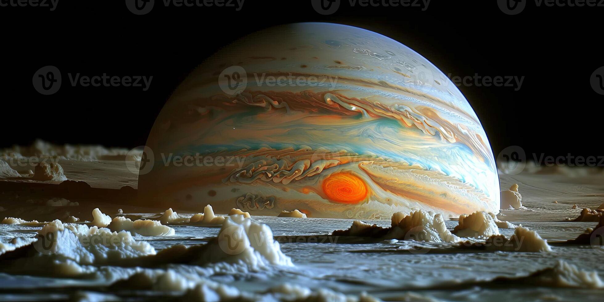The gas giant Jupiter is marked by a conspicuous red spot on its surface photo