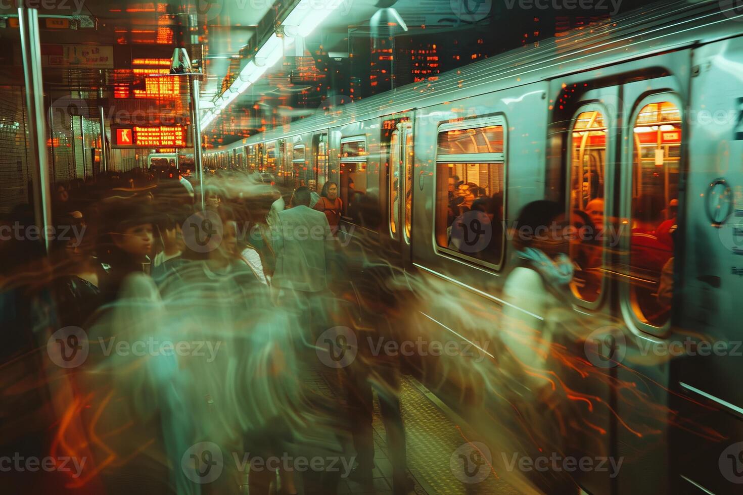Blurred photo of people at subway station waiting for a train